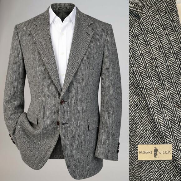 Robert Stack Other - Vintage Tweed Herringbone Robert Stack 42L Gray Wool Sport Coat